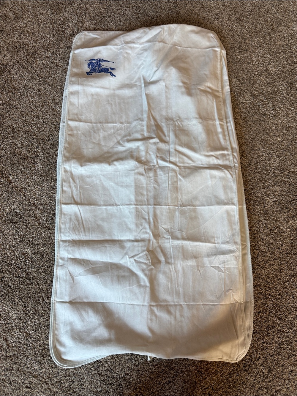 Burberry White Travel Garment Bag with Blue Crest